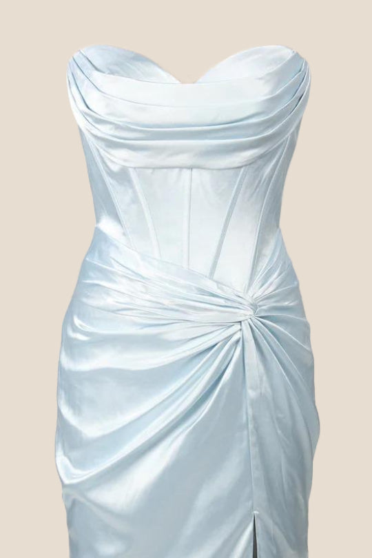 Sky Blue Strapless Mermaid Long Formal Dress
