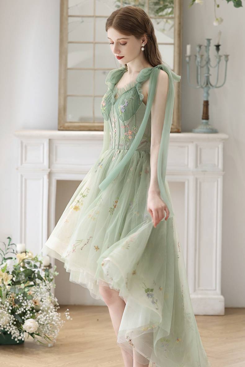 High Low Green Floral Tulle Party Dress Ohmollydress High Low Green Floral Tulle Party Dress Ohmollydress