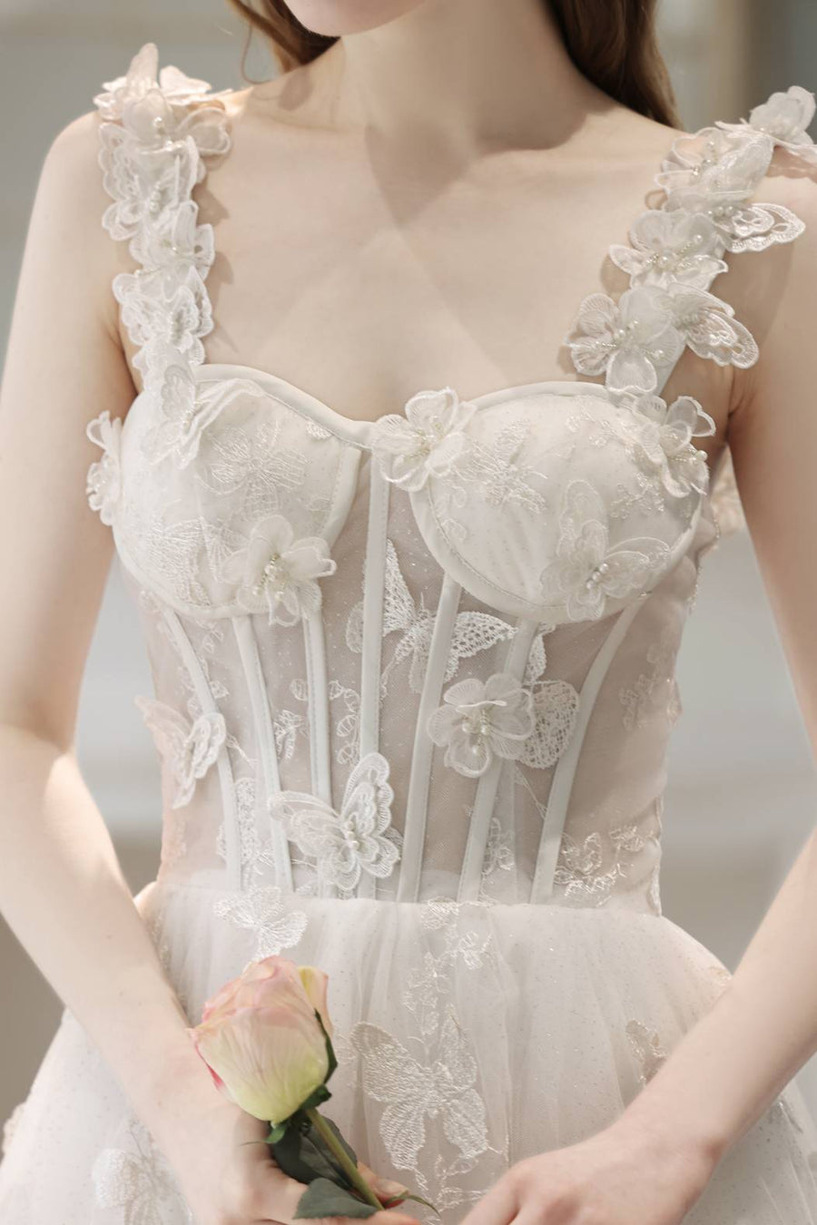 Butterfly White Corset A-line Long Dress