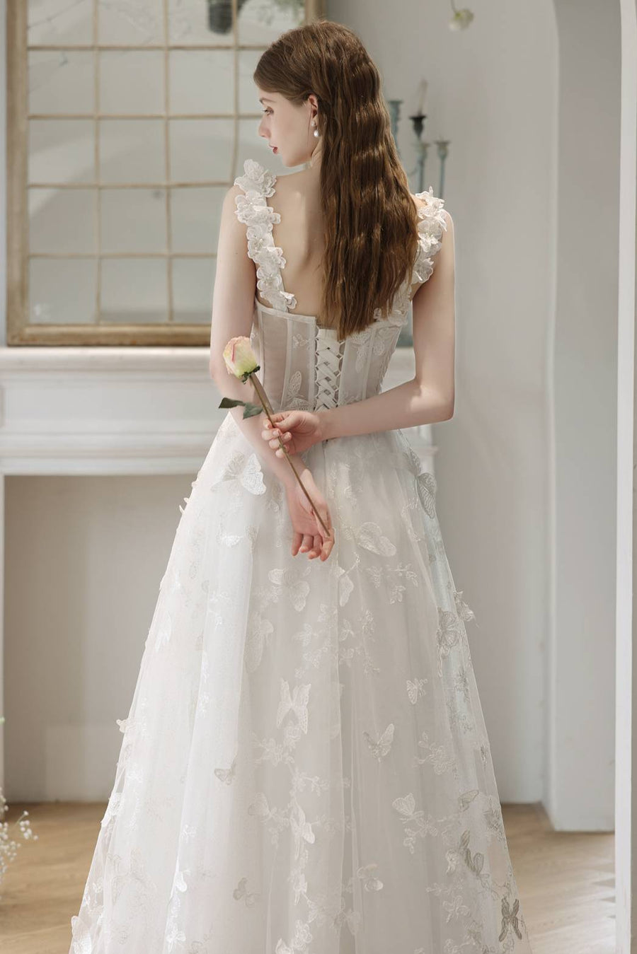 Butterfly White Corset A-line Long Dress