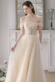 Off the Shoulder Champagne Tulle Princess Gown