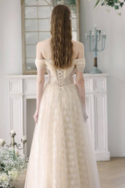 Off the Shoulder Champagne Tulle Princess Gown