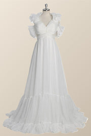 Ruffle Straps Fuchsia Pleated A-line Boho Dress