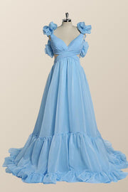 Ruffle Straps Fuchsia Pleated A-line Boho Dress