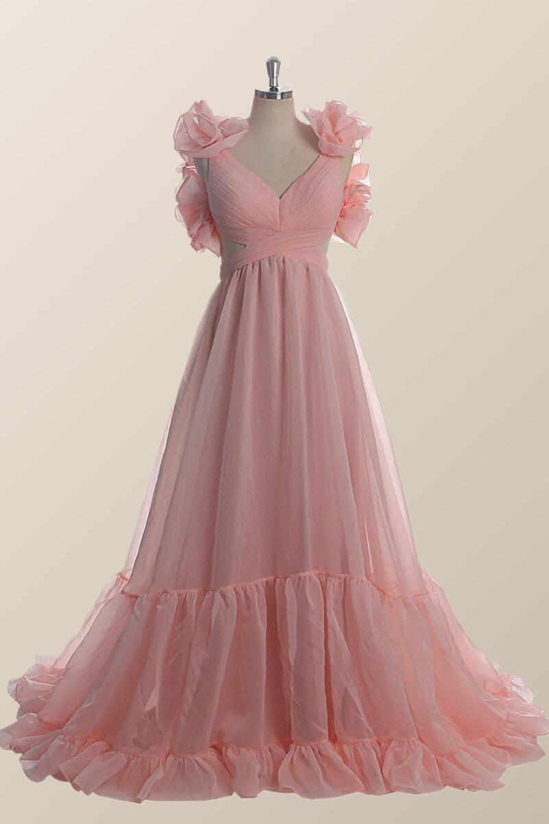 Ruffle Straps Fuchsia Pleated A-line Boho Dress