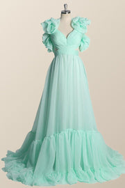 Ruffle Straps Fuchsia Pleated A-line Boho Dress