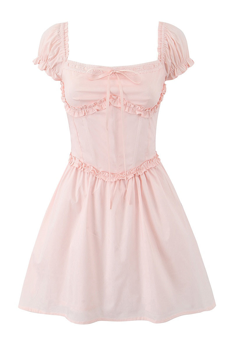 Cap Sleeves Cute Pink A-line Short Dress