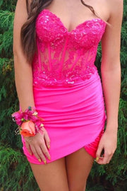 Sweetheart Red Appliques Ruched Tight Short Dress