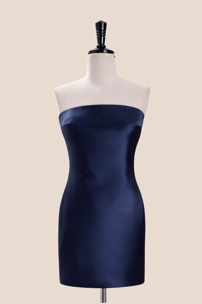 navy blue tight dress Strapless Satin Mini – Ohmollydress Xscape Petite Asymmetric Front With a side slit Product Group: 3792 SIZE:FR42 (XL)
