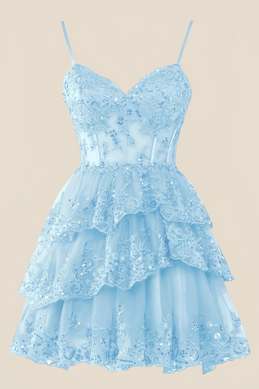 Straps Navy Appliques Tiered Layered Short Princess Dress