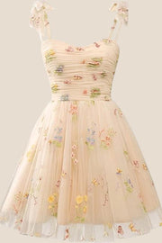 Blue A-line Floral Short Princess Dress