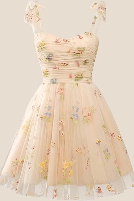 Blue A-line Floral Short Princess Dress
