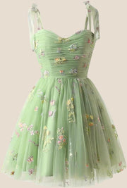 Blue A-line Floral Short Princess Dress