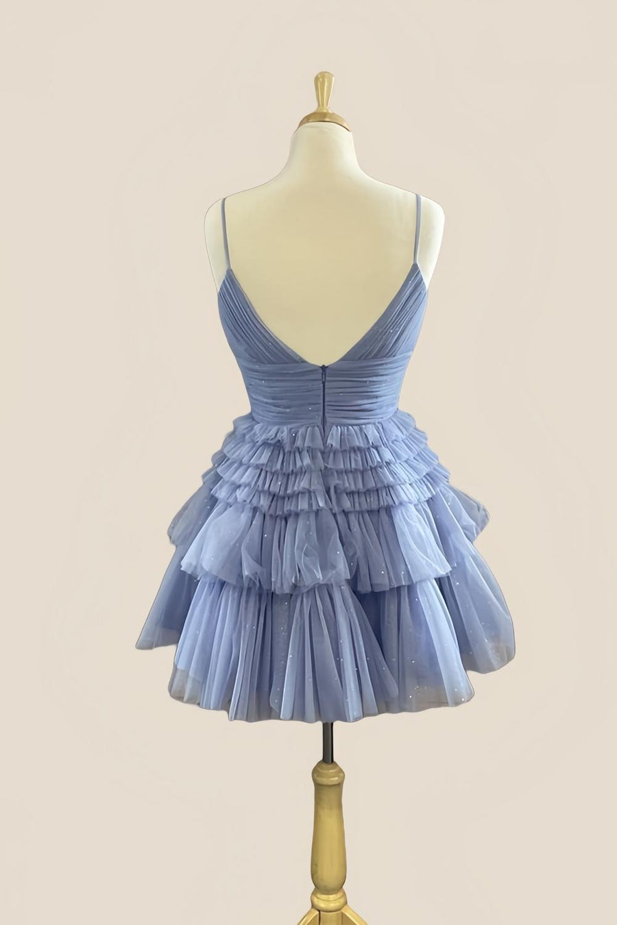 Straps Blue Tiered Ruffle Short A-line Homecoming Dress