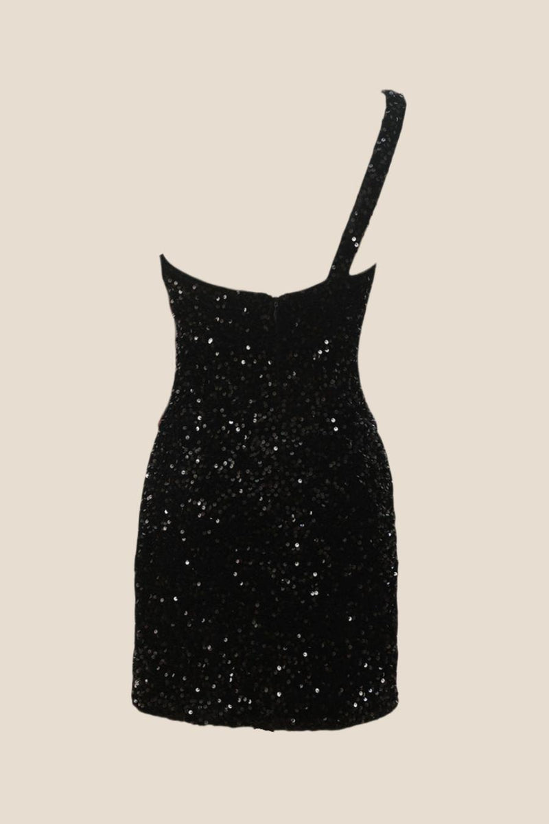 blue dress for baby girl Black One-Sleeve Sequin Mini Dress Xs / Black main image 0