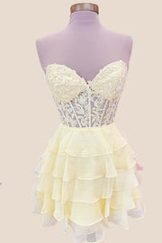 Sweetheart Lavender Appliques Tiered Short Dress