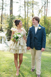 Plunge Neck Royal Blue Layered Short Dress