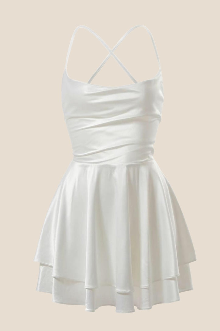Straps White Satin A-line Short Homecoming Dress – Ohmollydress