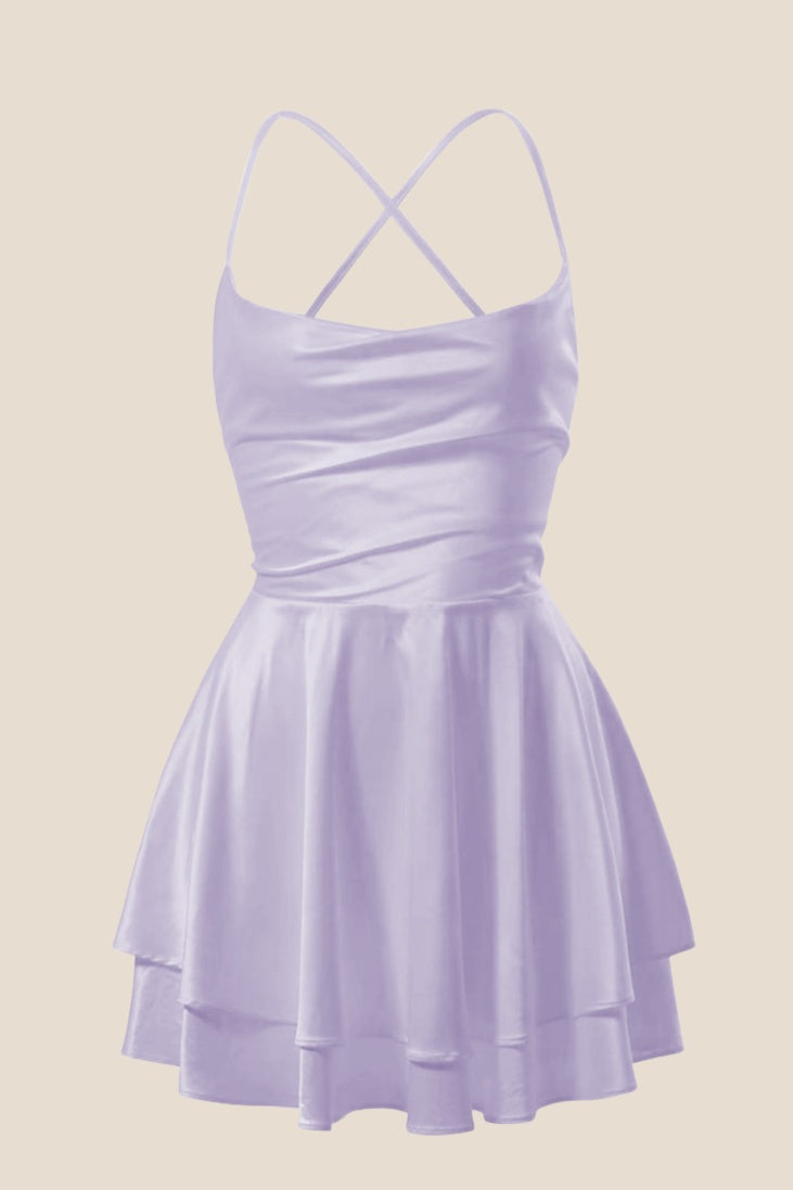 lavender short dress Straps Lavender Satin A-line Short Dress – Ohmollydress