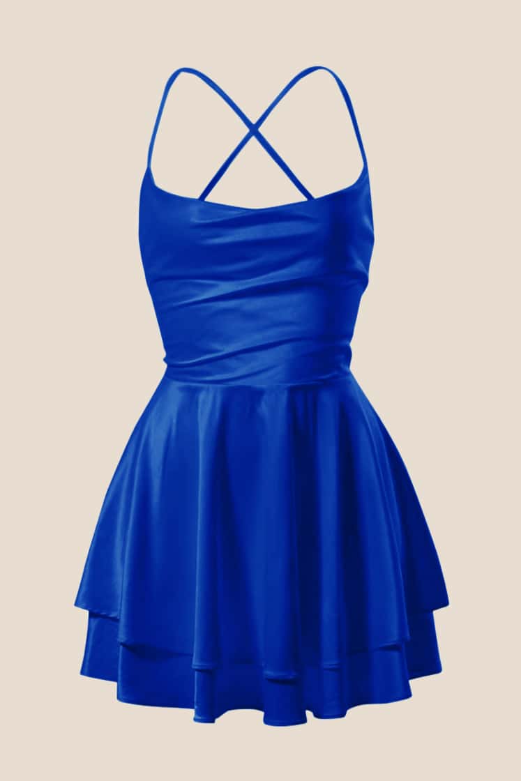blue flowy dress short Straps Royal Satin A-line – Ohmollydress flowy cute summer dresses