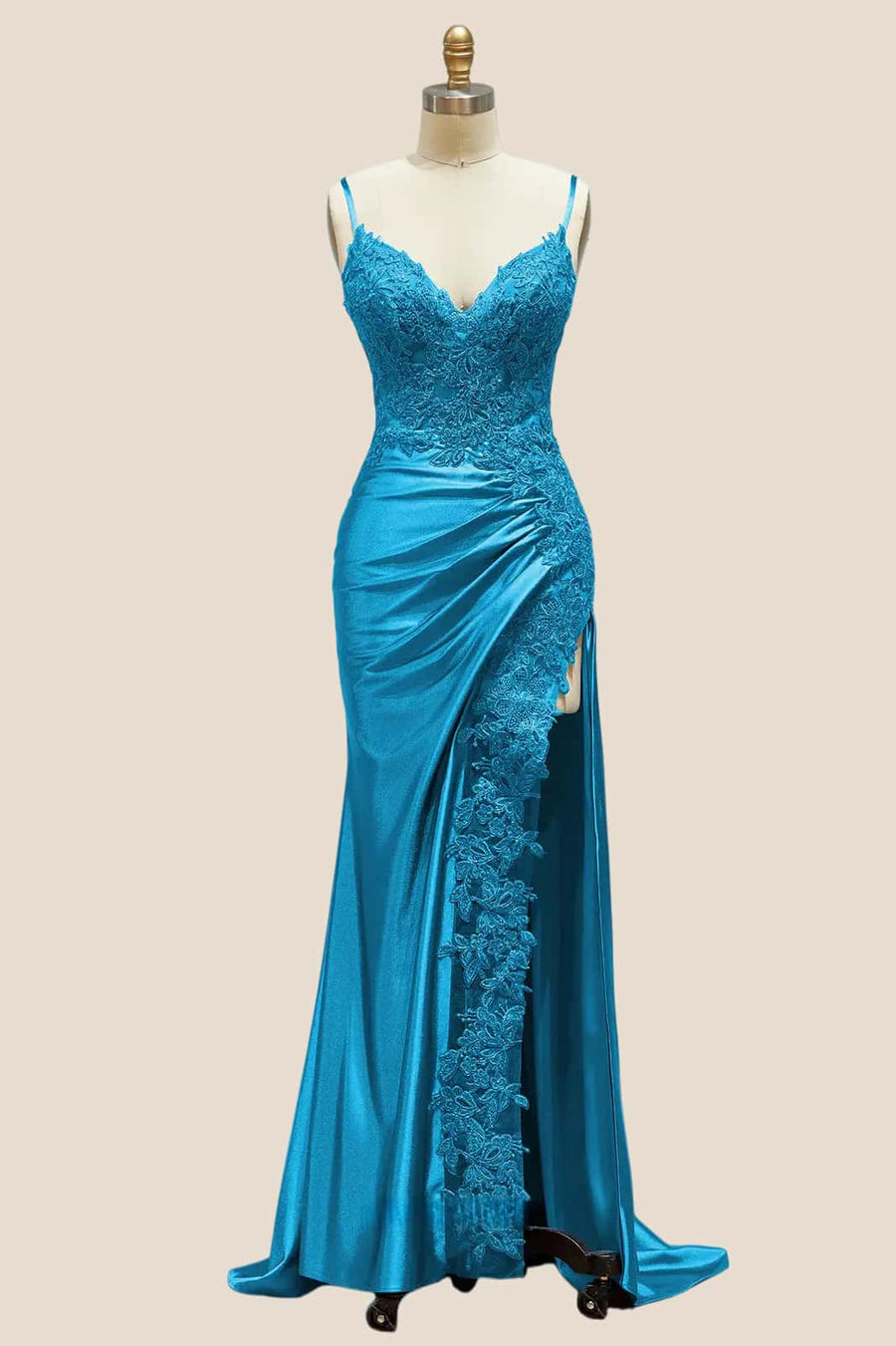 Blue Appliques Mermaid Long Formal Dress