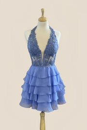 Appliques Periwinkle Chiffon Tiered Ruffle Short Dress