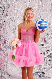 Sweetheart Black Appliques A-line Short Ruffle Dress