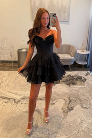 Sweetheart Fuchsia Corset A-line Chiffon Short Homecoming Dress