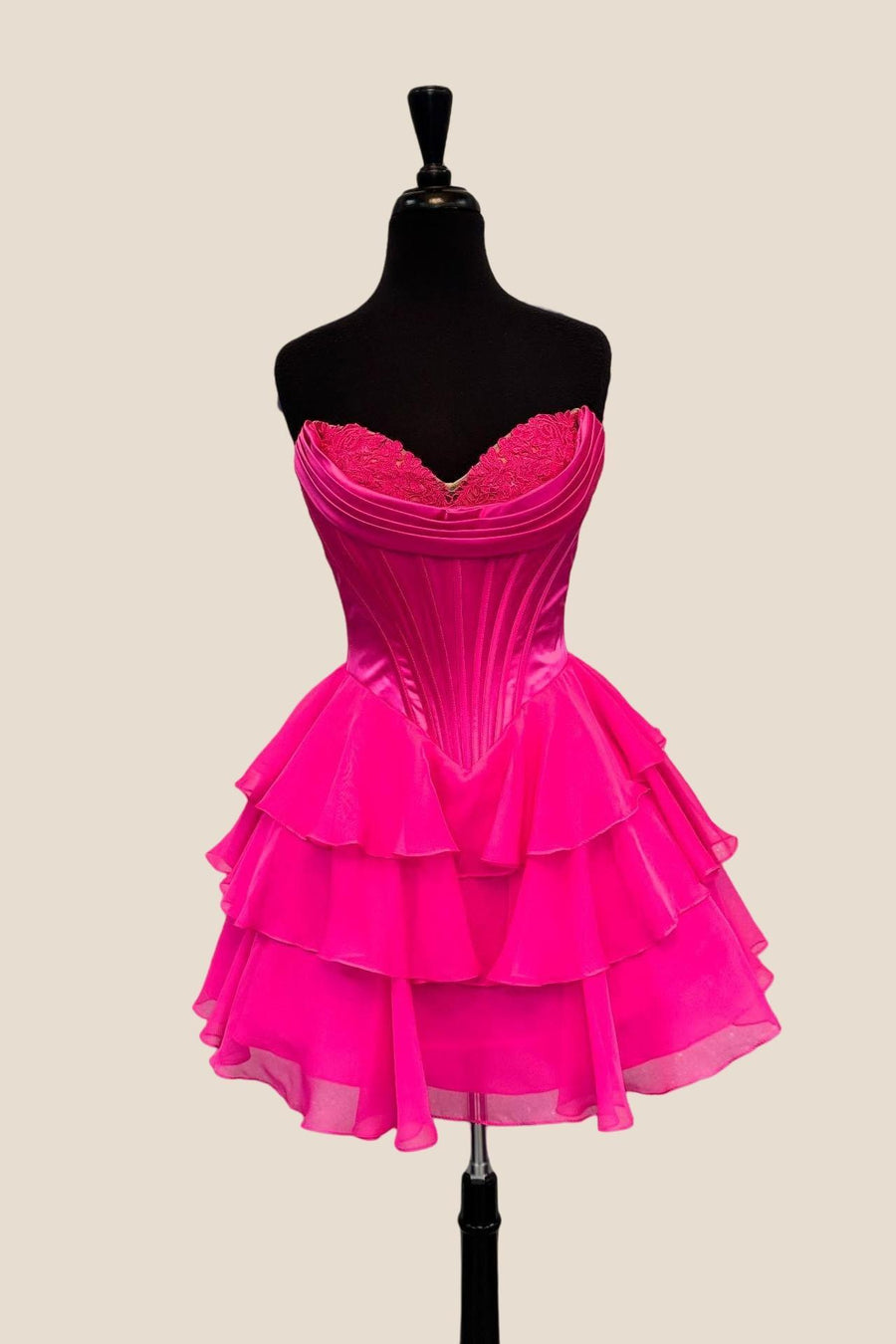 Sweetheart Fuchsia Corset A-line Chiffon Short Homecoming Dress