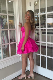 Sweetheart Fuchsia Corset A-line Chiffon Short Homecoming Dress