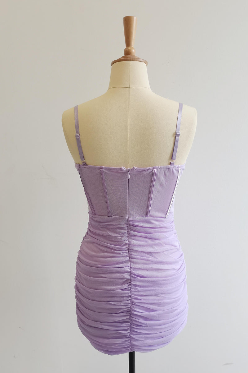 Straps Lilac Corset Ruched Tight Mini Dress – Ohmollydress