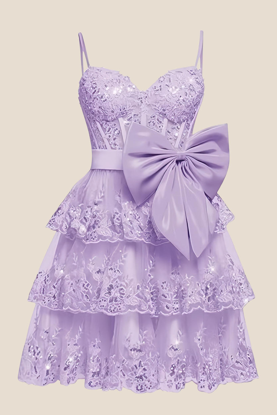 Straps Navy Appliques Tiered Short Dress with Bow