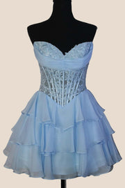 Sweetheart Red Appliques Short Ruffle Dress