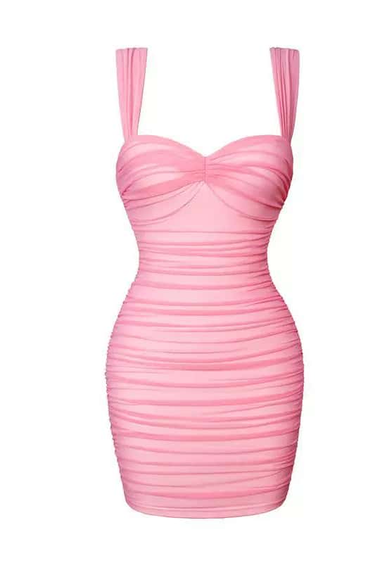 Pink Ruched Tight Dress