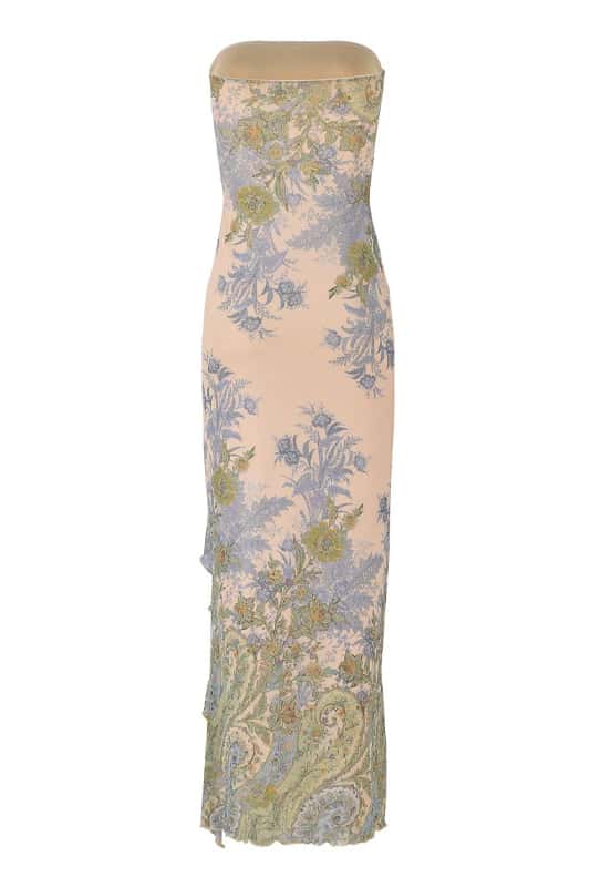 Strapless Floral Print Fitted Maxi Dress