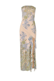 Strapless Floral Print Fitted Maxi Dress