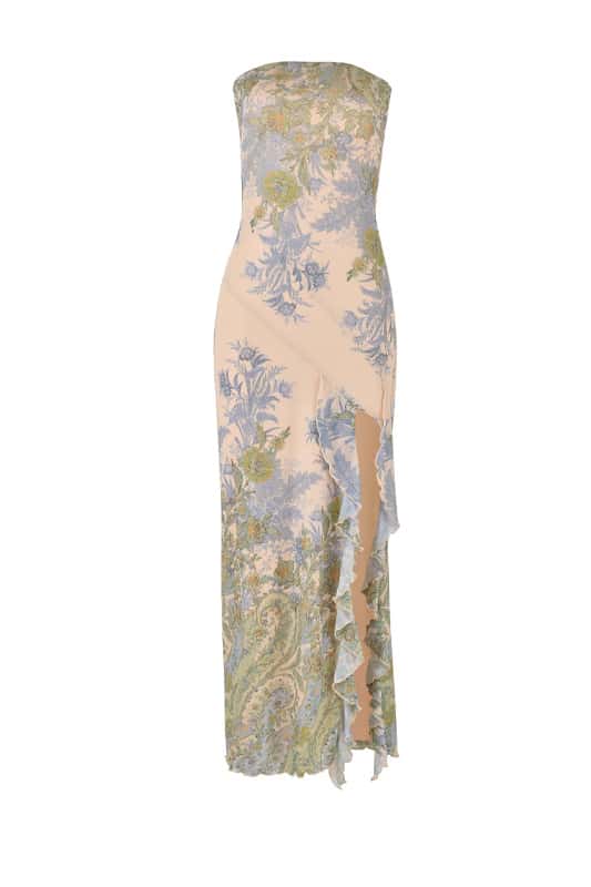 Strapless Floral Print Fitted Maxi Dress
