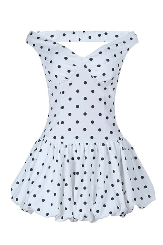 Off the Shoulder Polk Dot Short Bubble Dress Ohmollydress Off the Shoulder Polk Dot Short Bubble Dress Ohmollydress