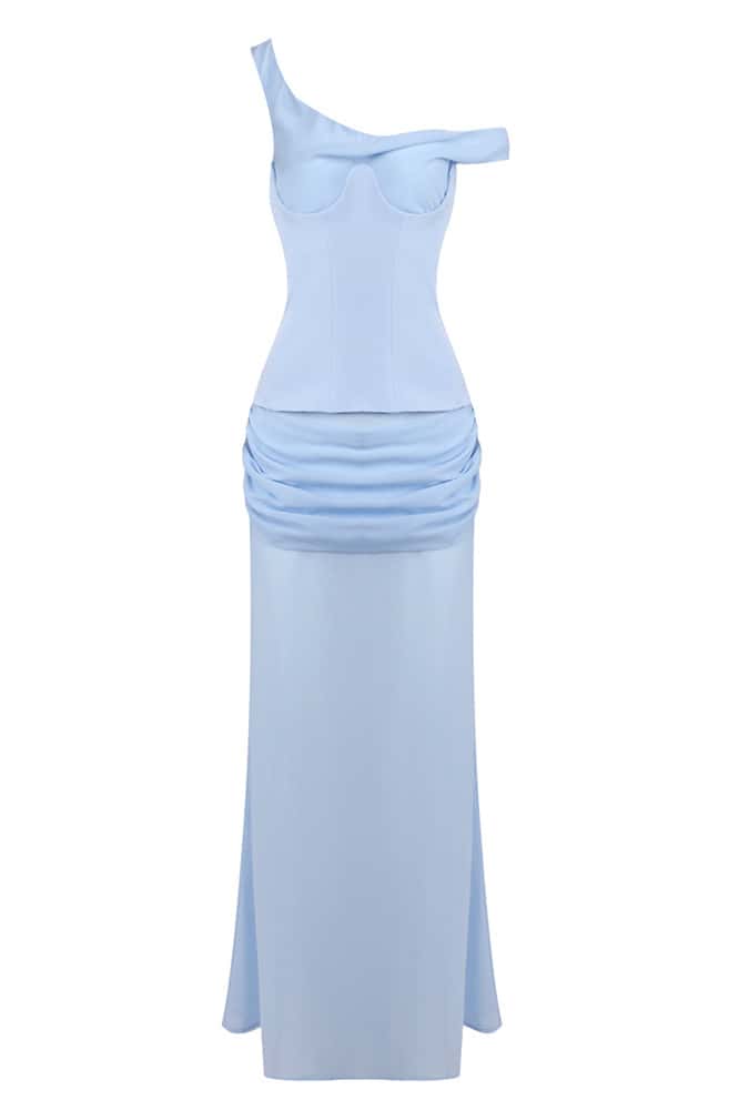 Two Piece One Shoulder Ruched Long Dress with Corset – Ohmollydress