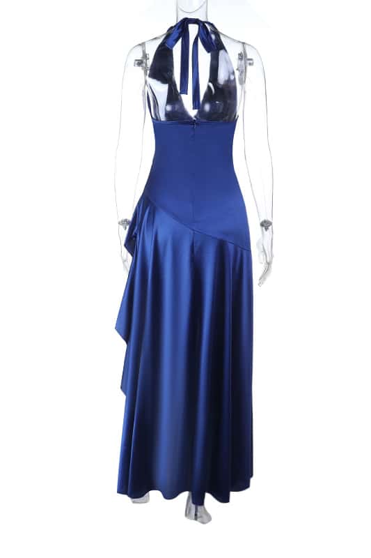 slim fit dress slacks Navy Blue Halter Beaded Prom Dress Long Evening Dress cg25264 main image 1