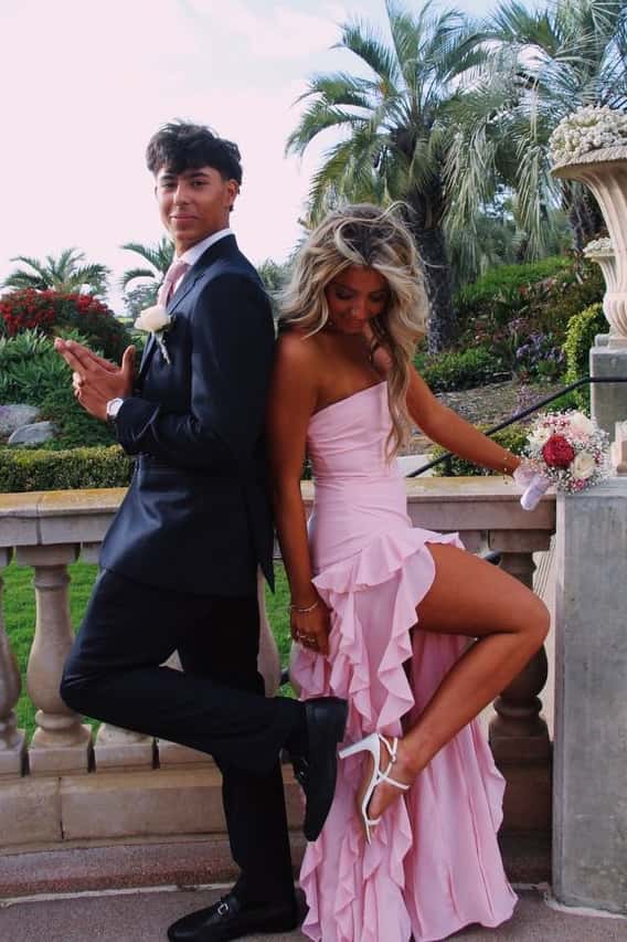 Pink Strapless Ruffle Slit Long Dress  Ohmollydress