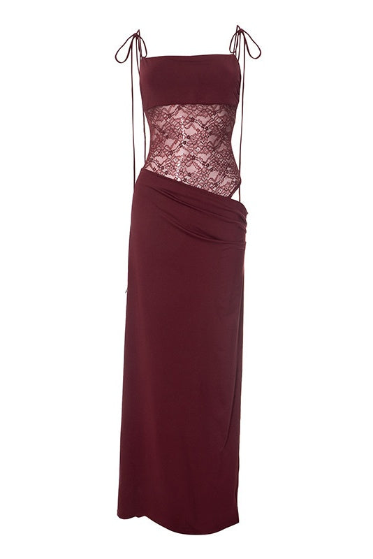 Straps Burgundy Sheer Tight Long Dress – Ohmollydress