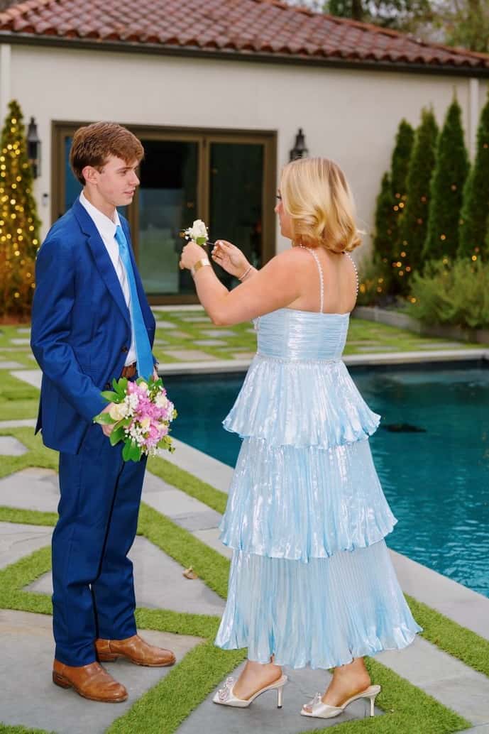Light Blue Metallic Pleated Tiered Maxi Dress – Ohmollydress