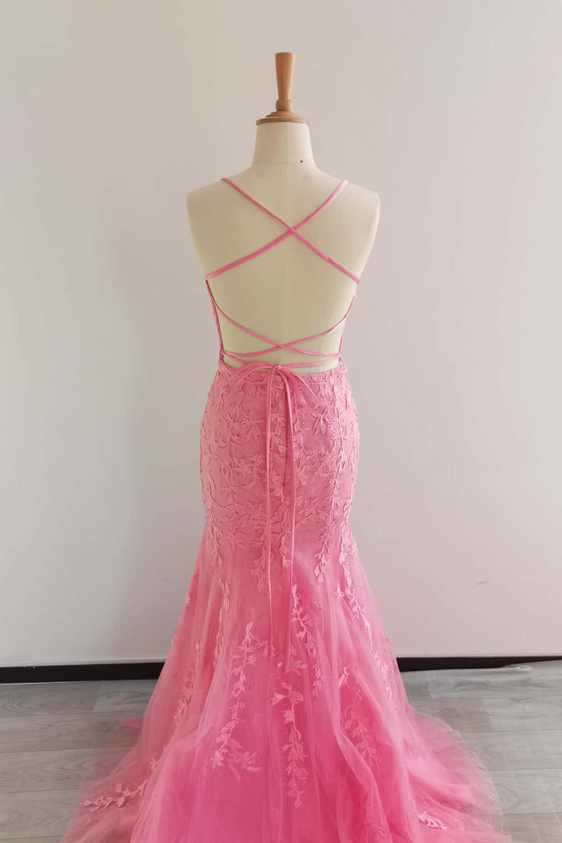 hot pink wedding dress Straps Lace Mermaid Long Prom – Ohmollydress google ads 1
