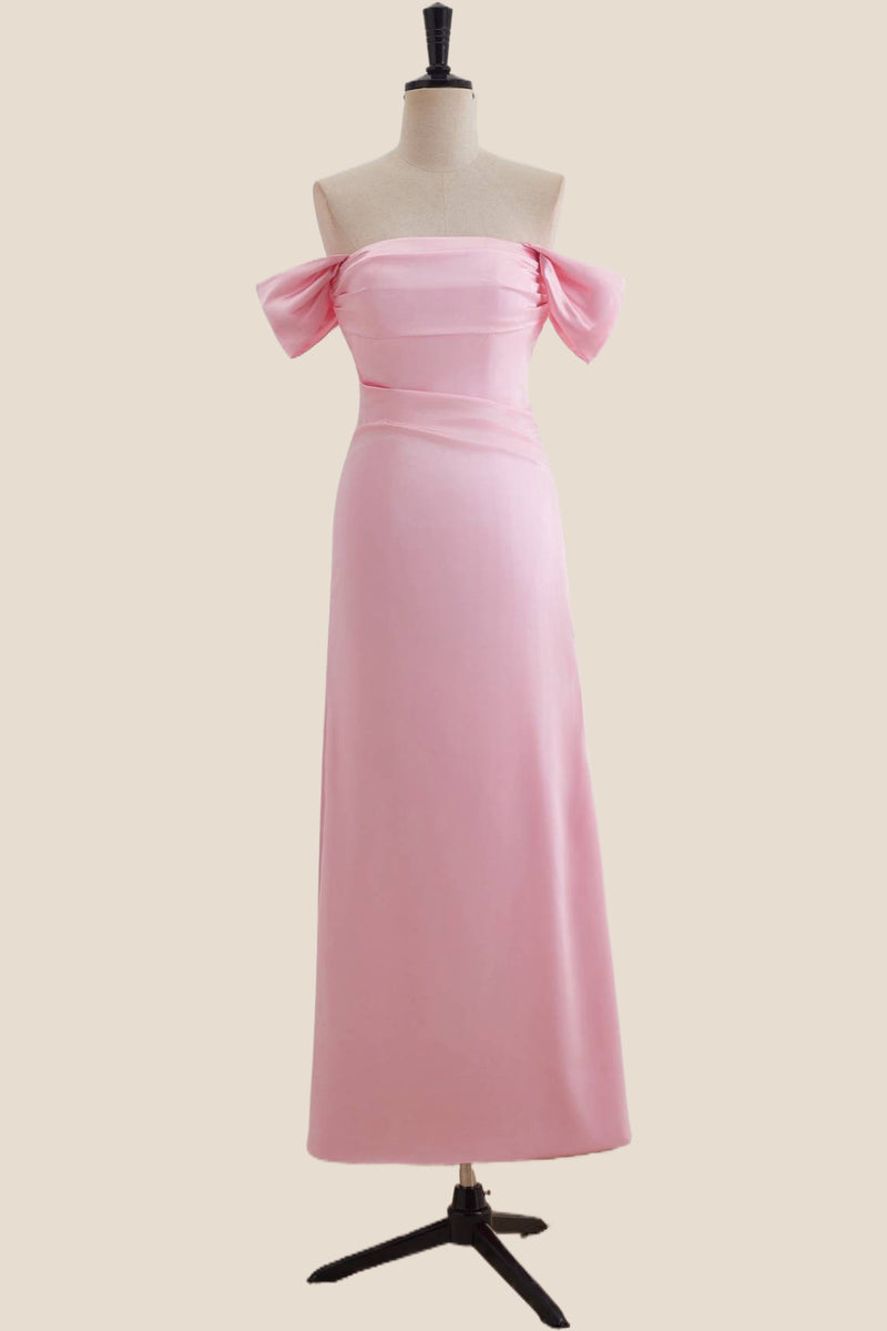 Off the Shoulder Pink Ruched Long Dress – Ohmollydress