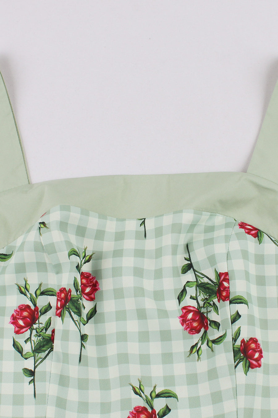 Green Plaid Swing Dress with Floral Prints