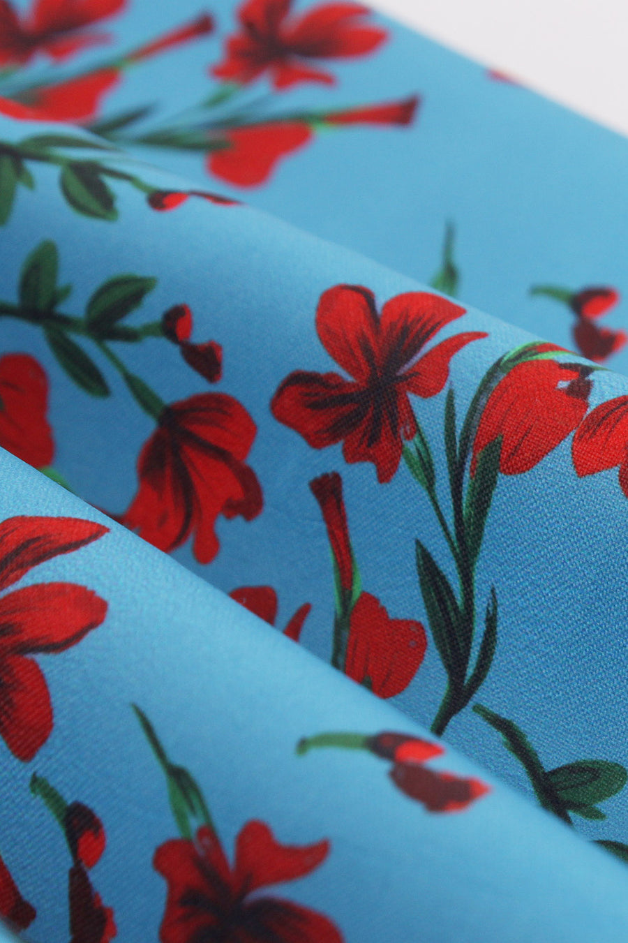 Blue Floral Empire Strapless Swing Dress with Buttons