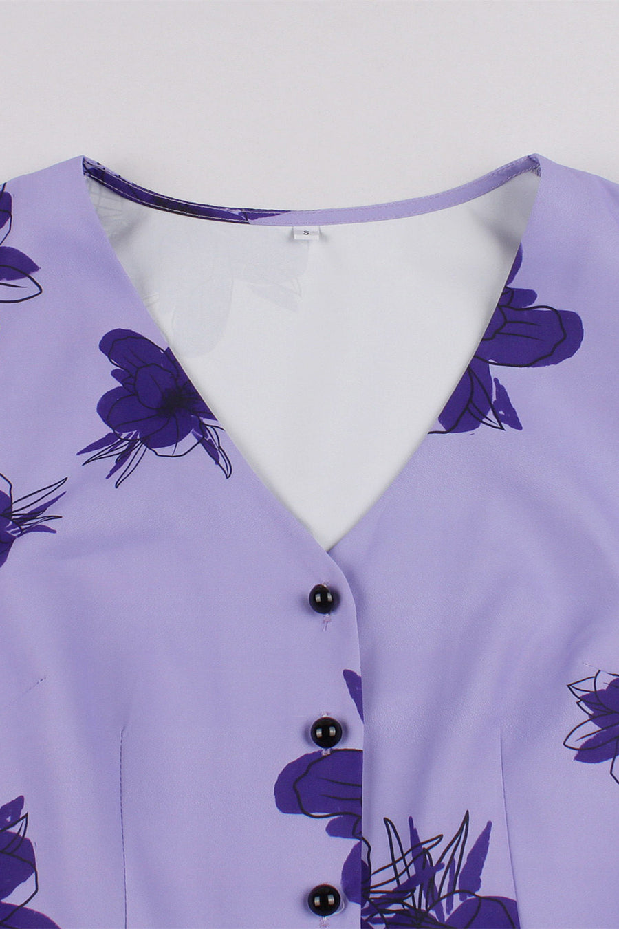 Sleeveless Purple Floral Swing Dress with Buttons