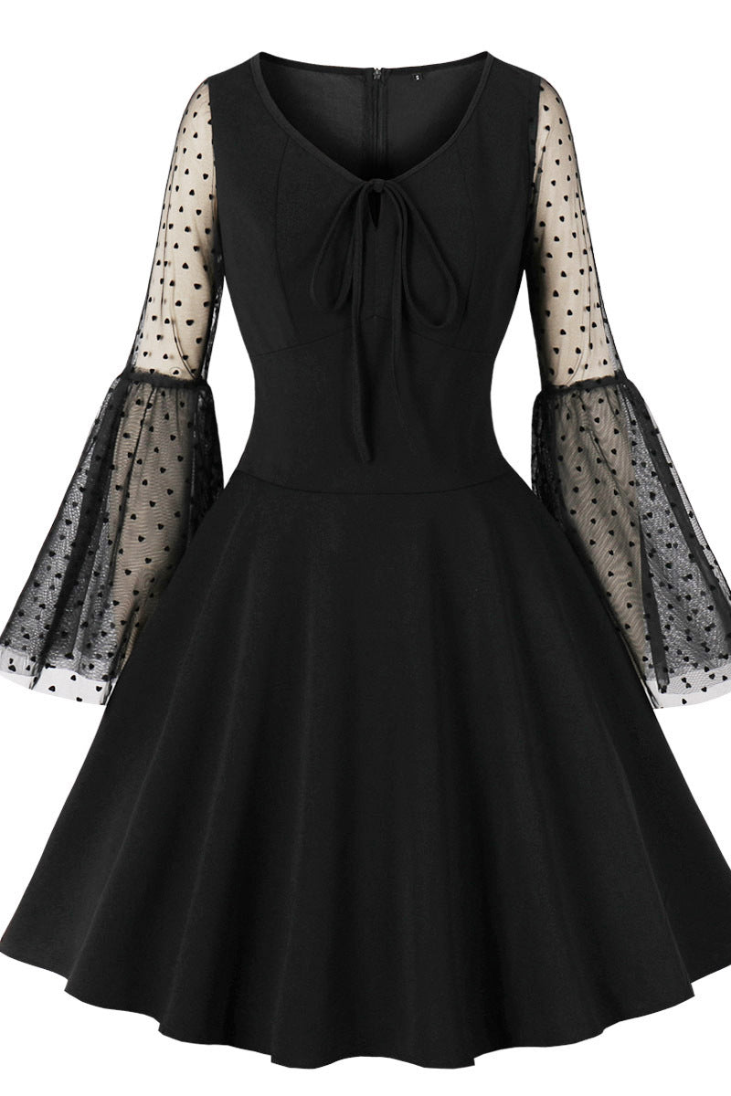 Flare Long Sleeves Black Swing Dress
