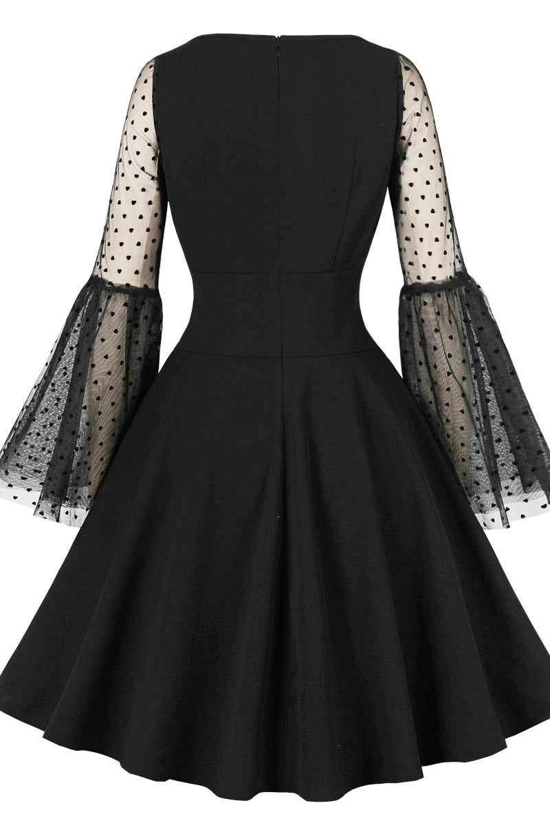 Flare Long Sleeves Black Swing Dress